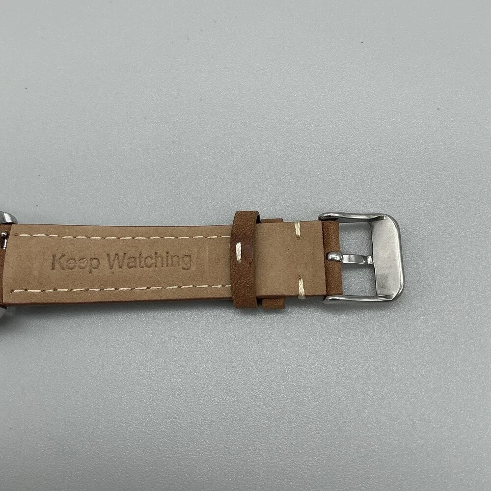 Timex Indiglo Mens Watch 36mm White Dial Brown Leather Day Date New Battery